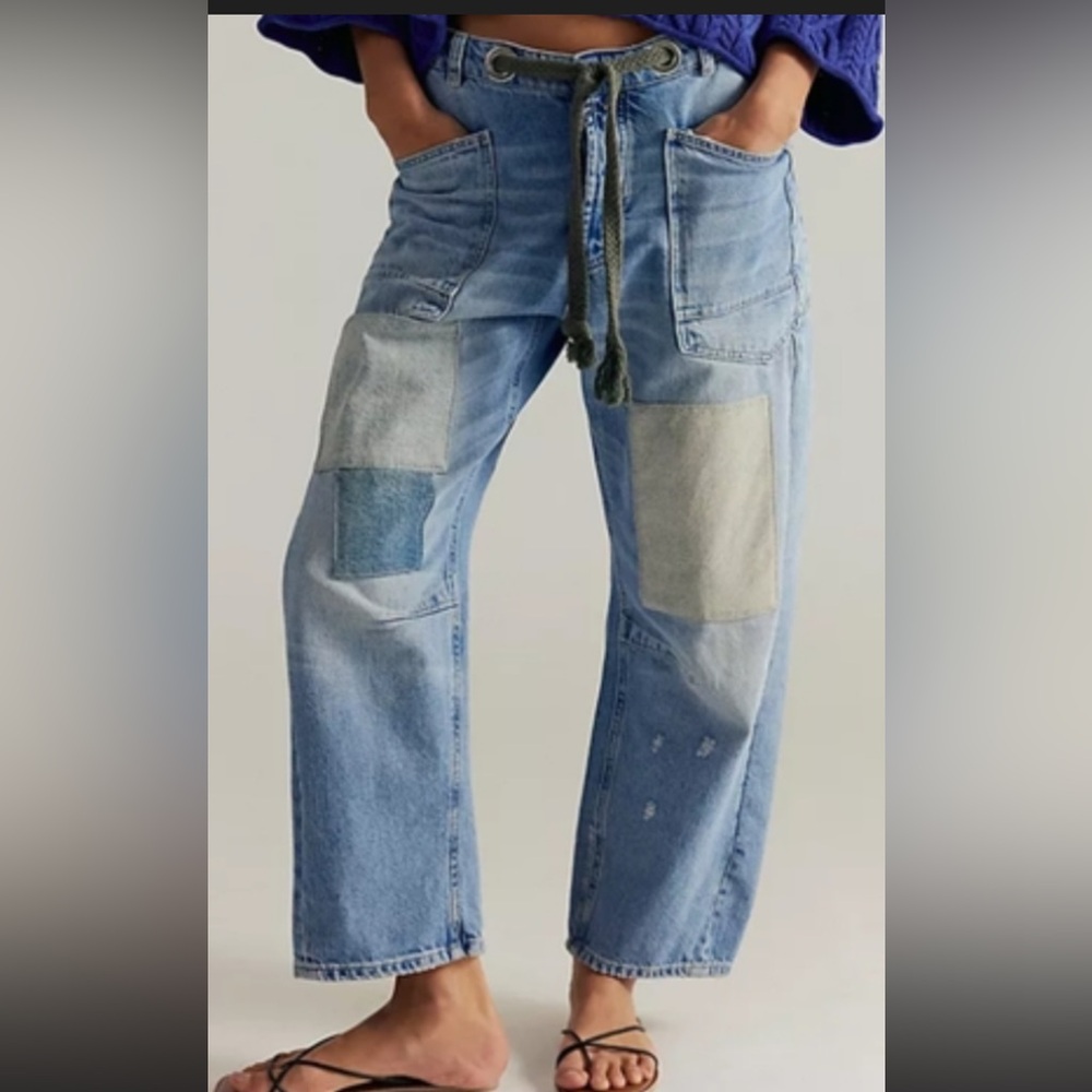 Free People We The Free Moxie Low Slung Pull-On Barrel Jeans Sz 27